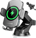 BothLin Wireless Car Charger, Fast Charging Phone Holder 3 in 1 Phone Mount Auto Clamping Car Accessories Compatible with iPhone 17 16 15 14 13 12 11 Xs XR, Samsung S23 Ultra S22 S21 S20(Space Grey)