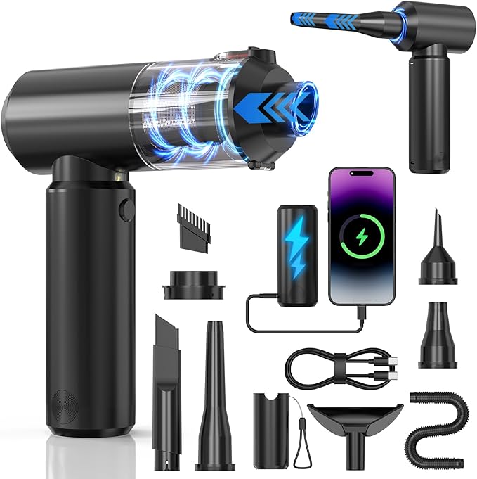 Car Vacuum Portable Cordless,3 in 1 Power Bank & Air Duster & Vacuum-20000Pa,120W High Power Handheld Vacuum Cordless with Led Light,Nozzles for Car,Home,Office,Pet Hair