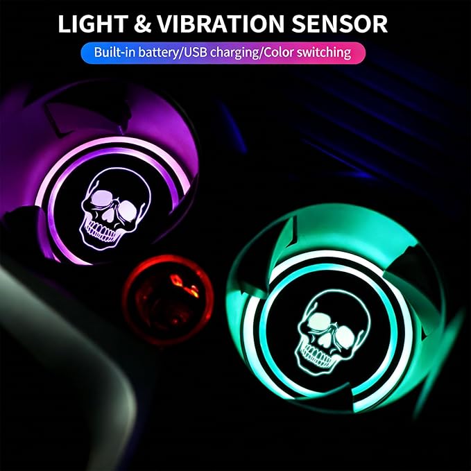 Bigfoot LED Cup Holder Lights for Car,2Pcs LED Light Up Cup Holder Coasters with USB Charging 7 Colors,Waterproof Interior Atmosphere Lamp,Car Decor Accessories Sasquatch Gifts for Women Men