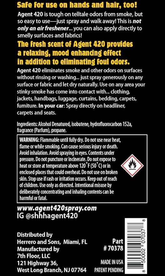 Agent 420 Odor Eliminator Aerosol Spray, Sandalwood Vanilla, 3.5 oz — Tea Tree Oil Breaks Down Smoke at the Molecular Level