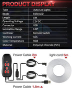 Qoope Interior Car LED Strip Lights 12V RGB LED Ambient Lighting, USB Fiber Optic Lights 5M 16 FT Interior Car Lights with for Decorative Accessories