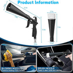 JUSTHERE Detailing Car Cleaning Gun Interior Dryer Air Blow Gun, High Pressure Blower Gun with 5 Pcs Brushes for Auto Carpet Seats Dashboard Console Cleaning