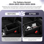 LUWU Center Console Organizer Compatible with Subaru Ascent 2019-2026 Accessories Armrest Console Secondary Storage Box Insert Tray ABS Material Interior Storage Box with Coin Holder Black