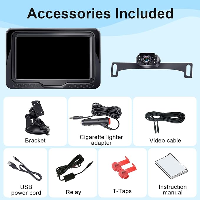 Backup Camera Ease Install for Car - USB Plug and Play, HD 1080P Rear View Camera Kit, Waterproof, Night Vision for Cars, Truck, SUV, Van, Camper