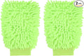 HARFINGTON 2pcs Chenille Microfiber Car Wash Mitts 9.8" x 7.9" Scratch Free Wash Gloves Absorbent Double Sided Plush Cleaning Drying Mitts for Car Washing Home Light Green
