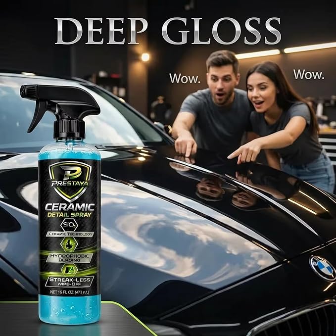 Premium Ceramic Detail Spray 16 fl oz, SiO2 Quick Detailer for Cars, Waterless Wash & Gloss Booster, Hydrophobic Water Beading, Streak-Minimized Wipe-Off, for Paint, Glass, Chrome & Trim