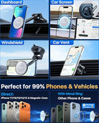 YRU Upgraded Magnetic Phone Holder for Car【Patented & Super Magnet】 for MagSafe Car Mount Dashboard Magnet Phone Holder Windshield Phone Stand for iPhone 17 16 15 14 13 12 Pro Max Samsung, Grey
