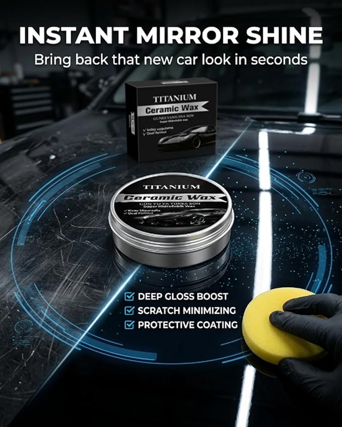 Titanium Ceramic Wax Cream Mirror Shine Car Scratch Repair Coating Paste, Polishing Paint Remover for Auto Vehicles, Graphene Nano Hybrid Care Kit for Tire Wheel Cleaning(4PCS)