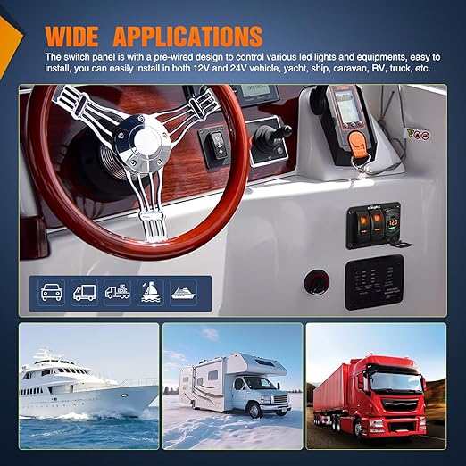 Nilight 2 Gang Rocker Switch Panel with PD Type C and USB Charger Voltmeter 12V SPST ON Off Togglr Switches Panel w/Orange Backlit Waterproof Aluminum for Boats Cars RVs Trucks