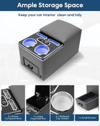 Center Console Organizer, Rear Bench Seat Armrest Organizer with Fast Phone Charging & Cup Holders