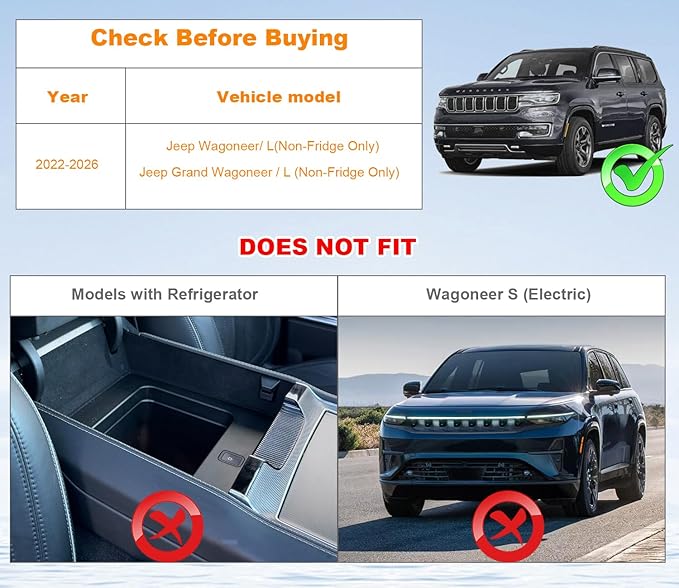 Center console Organizer Tray Compatible with 2022-2026 Jeep Wagoneer/L, 2022-2026 Jeep Grand Wagoneer/L Accessories, Armrest Storage Box with Coin Container（Not for Wagoneer S