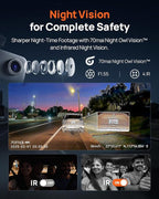 70mai 4K Dash Cam Front and Rear Inside, 3 Channel Car Dash Camera for Cars, Dashcam with GPS, Wi-Fi 6, Voice Control, Parking Monitor, Night Vision, Loop Recording, 64GB SD Card Included (T800E)
