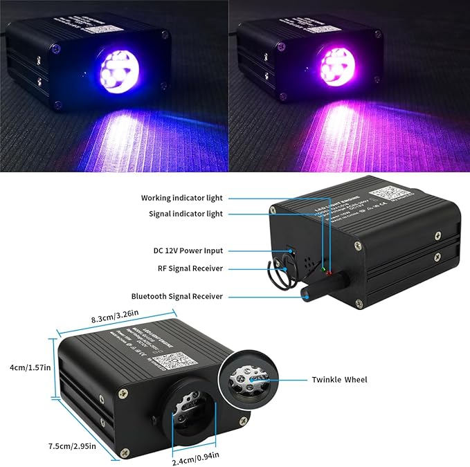 AZIMOM 16W Twinkle & Sound Activate 650pcs*0.03in*9.8ft Fiber Optic Starlight Headliner Kits for Car Home Star Ceiling Sky Decoration, APP& Remote Control Light Engine End Glow Fiber