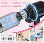 25pcs Car Cleaning Kit, Pink Interior Detailing Kit with High Power Vacuum Portable Cordless, Handheld Vacuum Cleaner for Home, Car, Pet Hair, Keyboard, Complete Auto Accessories for Gift