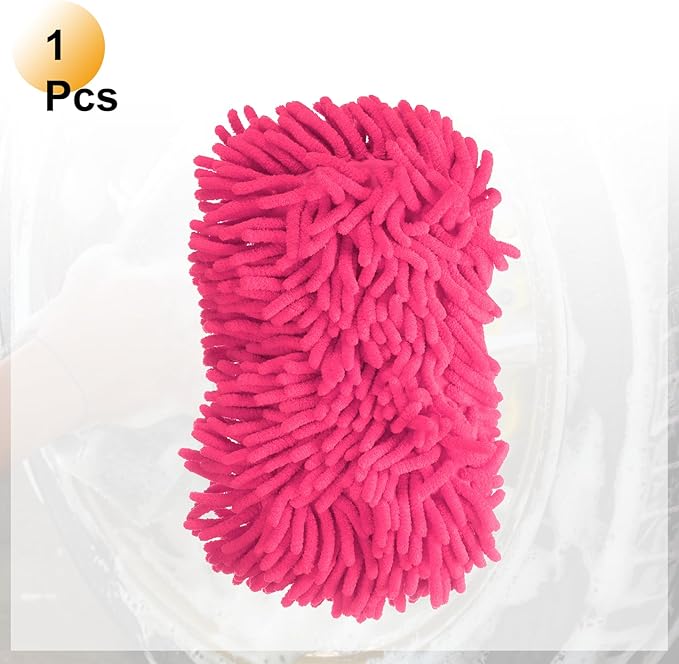 HARFINGTON Car Wash Sponge 9.1" x 4.7" Chenille Microfiber Mitt Scratch-Free Absorbent Scour Scrubber Cleaning Sponge for Washing Detailing on Cars, Trucks, SUV, Boats, RVs, Pink