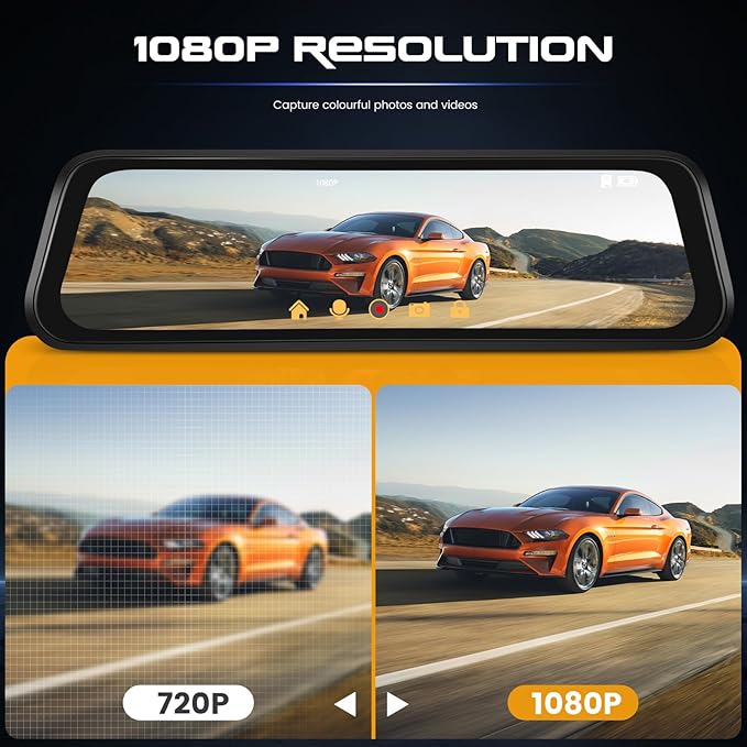 9.66 Inch IPS Mirror Dash Cam 1080P Front 480P Rear Dual Lens Touch Screen Dash Cam Front and Rear 150° Wide Angle Night Vision Loop Recording Reverse Assistance Motion Detection