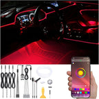 Car Ambient Lighting Kit 64 Colors Multicoloured Music Optic Fiber APP Control Car DIY Decorative Atmosphere Lighting DC 12V 1W 5m