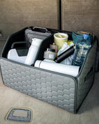 Owleys Foldable Trunk Organizer for Car - Collapsible Auto Trunk Organizer with Lid - Small and Large Cargo Organizer - Trunk Storage Box with 2 Compartments - Gray 17