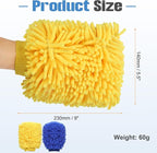 HARFINGTON 4pcs Chenille Microfiber Car Wash Mitts 9" x 5.5" Scratch Free Wash Gloves Absorbent Double Sided Plush Cleaning Drying Mitts for Car Washing Home Clean Blue Yellow