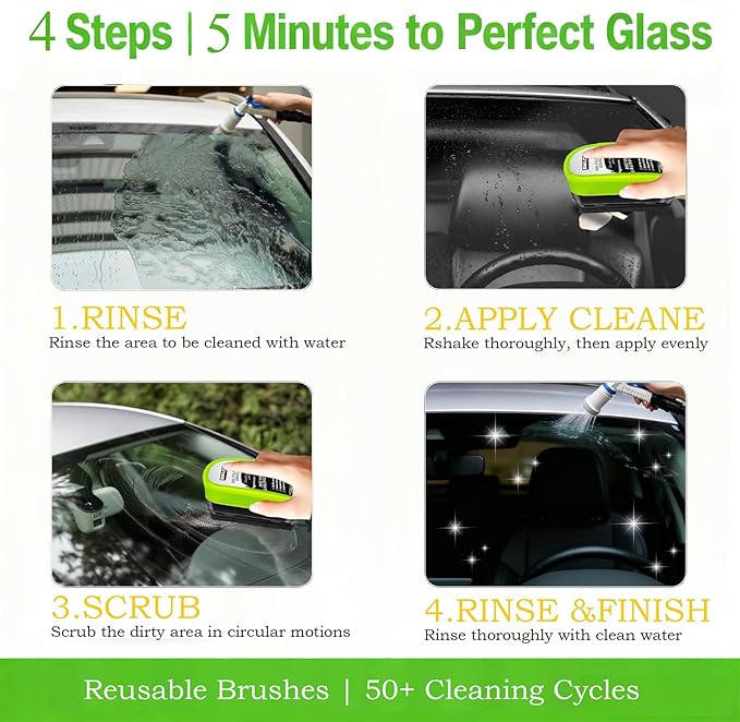 3PCS Clear Vision Windshield Cleaner, Automotive Oil Film Cleaning Brush for Car Windows, Windshield Oil Film Remover for Car,Truck,RV Windows and All Glass Surfaces