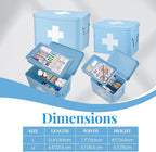 Flexzion First Aid Organizer, 8.5 Inch Blue Vintage Metal Kit Tin With Dividers, Removable Tray and Cross Logo - Empty Medical Storage Container