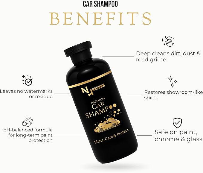NASHHH Car Wash Shampoo for Auto Detailing Deep Cleansing, Glossy Shine High-Suds pH-Balanced Foaming Soap Safe for Wax & Sealants, Works with Foam Cannons & Bucket Wash 300 ml (Pack of 1) Black