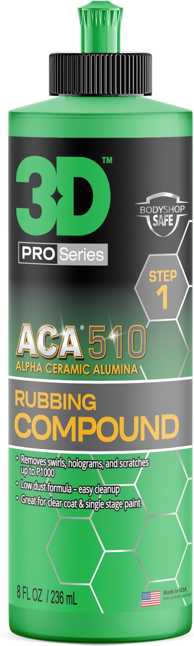 3D ACA 510 Rubbing Compound – Fast-Cutting Paint Correction Compound with Alpha Ceramic Alumina | Body Shop Safe, Low Dust, Silicone-Free, Made in USA - 8 oz