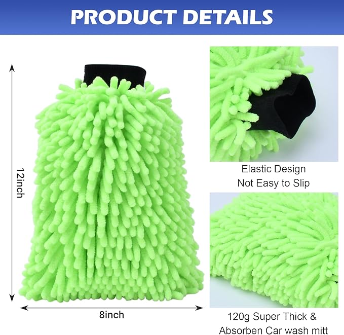 4Pcs Car Wash Mitt Microfiber Gloves Chenille Material Microfiber Towels for Car Washing Supplies Kit Scratch Free Cleaning Gray + Sky Blue