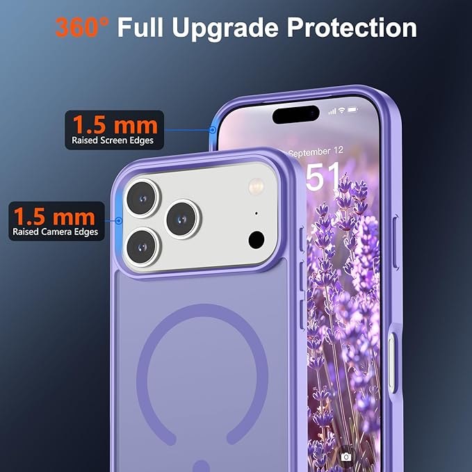 SUPFINE Magnetic for iPhone 17 Pro Max Case (Compatible with MagSafe)(Military Grade Drop Protection) Translucent Matte Shockproof with Anti-Fingerprint Phone Cover 2025,Purple