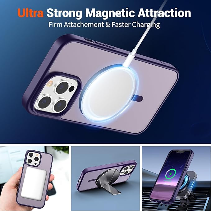 SUPFINE Magnetic for iPhone 12 Pro Max Case with Screen Protector (Compatible with MagSafe) (Military Grade Drop Protection) Translucent Matte Shockproof with Anti-Fingerprint Phone Cover,Dark Purple