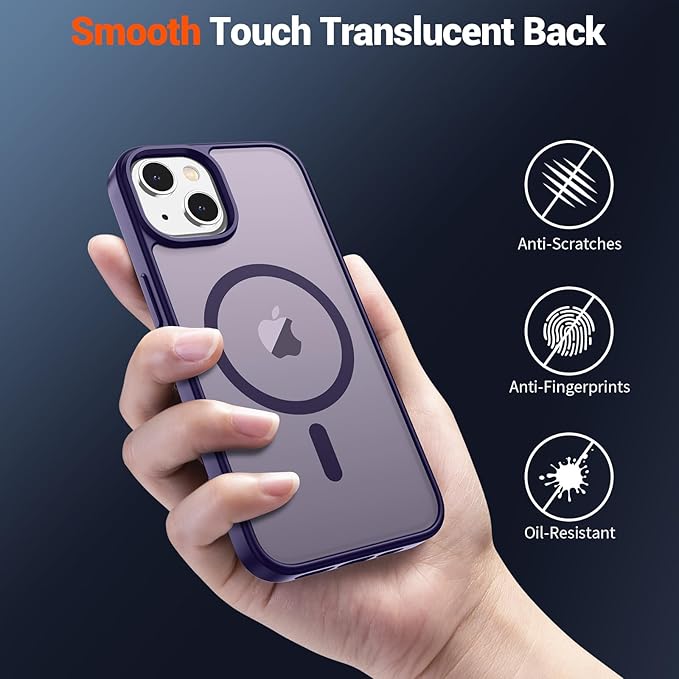 SUPFINE Magnetic for iPhone 15 Plus Case & iPhone 14 Plus Case(Compatible with MagSafe)(Military Grade Drop Protection) Translucent Shockproof Phone Cover,Dark Purple