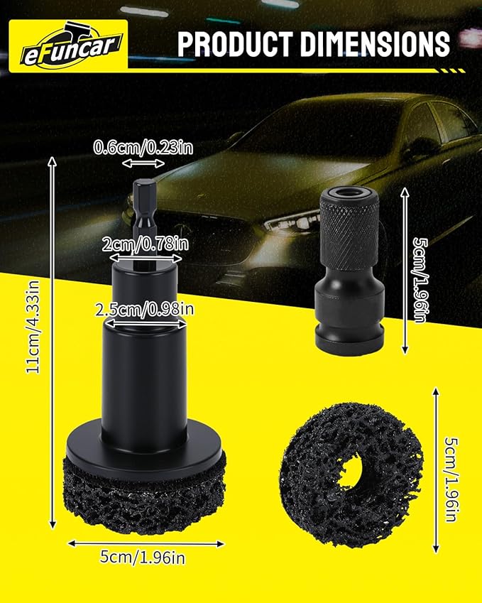Hub Cleaning Tool, Wheel Hub Cleaning Tool Kit with 1/2" Impact Wrench Adapter & 7 Replaceable Grinding Pads, Wheel Stud Cleaner for Rust Removal & Hub Refinishing on Cars, Trucks, SUVs