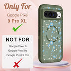 for Google Pixel 9 Pro XL Case - Compatible with MagSafe Women Cute Girls Magnetic Protective Cover Blue Flowers Floral Unique Design Heavy Duty Shockproof Phone Case for Pixel 9 Pro XL 6.8"