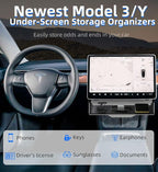 WinDu Under Screen Storage for Tesla Model 3 Y 2016-2025, Open and Close Hideable Center Console Organizer Tray with Anti-Slip Silicone Pad, Interior Accessories