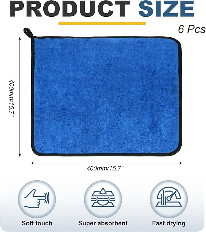 uxcell 6 Pcs 800gsm Microfiber Towels for Cars, 15.7 x 15.7 Inch Car Drying Towel Drying Towels Car Detailing Extra Large Super Absorbent Towel for SUV Truck Home, Gray Blue