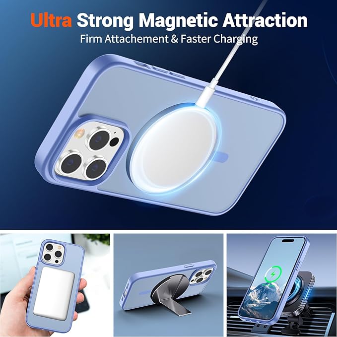 SUPFINE Magnetic for iPhone 14 Pro Case (Compatible with MagSafe) (Military Grade Drop Protection) Slim Translucent Matte Shockproof Phone Cover,Blue Purple