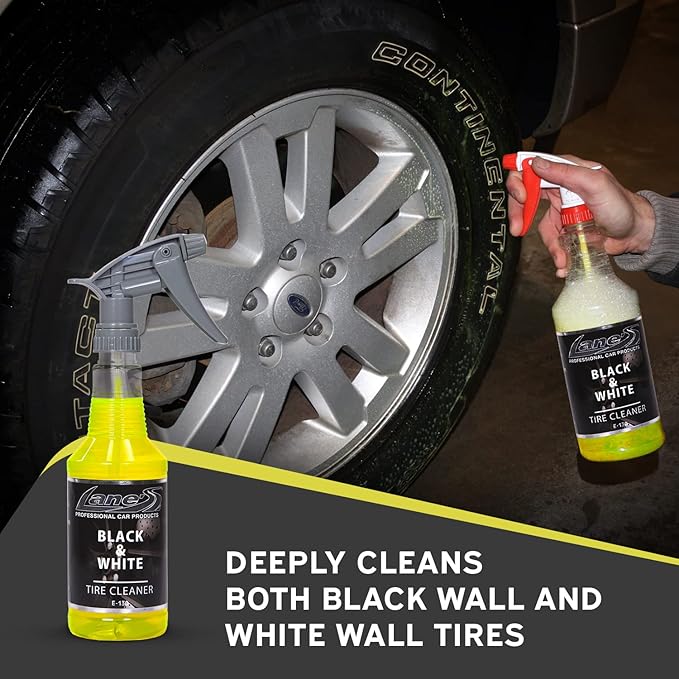 LANE'S Black & White Tire Cleaner Spray - Best Tire Cleaner for Black Tires, Rubber Restorer, Fast-Acting Formula for a Like-New Shine!