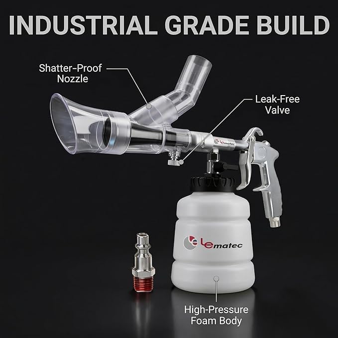 LE LEMATEC Car Wash Equipment: High Pressure Foam Cleaning Gun, Extractor Vacuum Set, Stainless Nozzle for Automotive Detailing, Carpet, Upholstery, Surface Cleaning (LE-WT-0100SB)