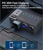 Cigarette Lighter Splitter, 8 in 1 Car Cigarette Lighter Adapter PD 35W Car Charger 3-Socket Heavy Duty Truck Multi Port USB C 12V/24V Independent Switches LED Display Super Fast Charger Car Devices