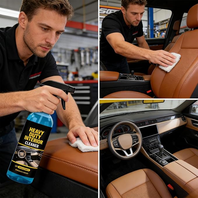 Car Cleaner - Non Greasy Detailing Shine Protectant - Interior Detailer Spray Car Leather Cleaner - for Dashboard Seat Carpet Leather Upholstery Truck SUV RV Sedan Prevent Fading Cracking