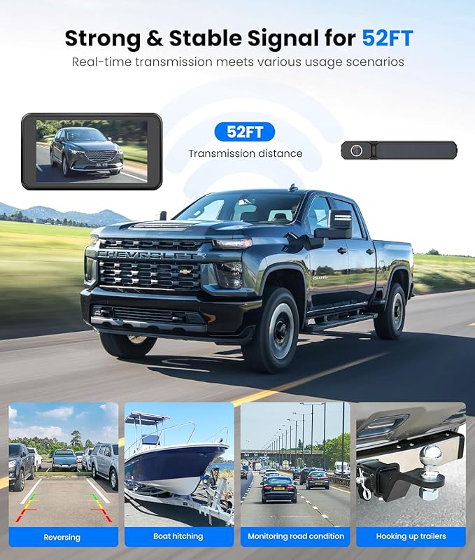AUTO-VOX White Solar Wireless Backup Camera with 5" 1080P Monitor: 5000mAh Battery 2 Mins DIY Installation & 2 Split Screen Back Up Camera, IP69K Waterproof Reverse Camera for Car, Van, SUV, Truck