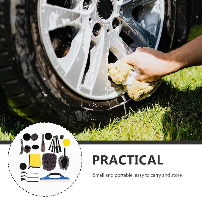 23pcs Car Wheel Cleaning Brush Set with Multifunctional Wax Brush and Dust Duster for Interior and Exterior Auto Detailing, Suitable for Cars, Suvs, and Trucks