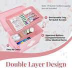 Flexzion First Aid Box Organizer Empty 13" Pink Vintage First Aid Kit Tin Metal Medical Box - First Aid Storage Box Container Bins with Dividers, Removable Tray and White Cross Logo