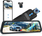 CAMECHO 4K Mirror Dash Cam Front and Rear, WiFi Rear View Mirror Camera, 9.66" Full Touch Screen, Dash Camera for Cars, Night Vision, G-Sensor, Loop Recording, Reverse Assist