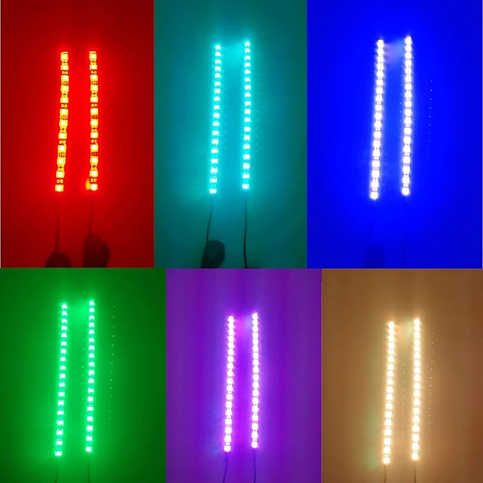 2Pcs 11.8in 18Leds Motorcycle LED Light Strips-RGB Multi-Color Accent Glow Neon Ground Effect Light Bars for Motorcycle led Light Kit,ATV Golf cart LED Underglow Lights