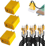 2026 New 120w Type C/USB A Dual Ports Adapter, C Chargers Fast Charging 10 Foot, Fast Phone Charger, Mechanical Style Multi-Function Cable, for Gaming Office Travel (3pcs)