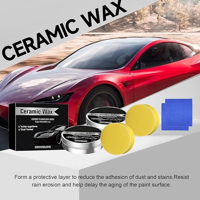 Ceramic Wax Cream for Cars, Strong Protection Car Coating Polishing Wax, Auto Car Scratch Repair Remover Paste with Sponge(2Pcs)