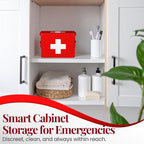 Flexzion First Aid Box Organizer, Empty 8.5 Inch Red Vintage First Aid Kit Tin Metal Medical Box First Aid Storage Box Container Bins with Dividers, Removable Tray and Cross Logo