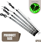 4 PCS Car LED Strip Lights, 5050-15SMD High Brightness Flexible Lamp Strips, IP67 Waterproof 12V DC Bulb with Back-adhesive, Universal Ambient Lighting for Cars Motorcycles Boats (Green)