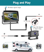 RV Wireless Backup Camera, 7" IPS Monitor +AHD Rear View Camera,Support Up to 4 Cameras DVR Image Flip, Wireless Back Up Camera 12V-36V for Truck/Trailer/RV/Camper/Excavator/Caravan
